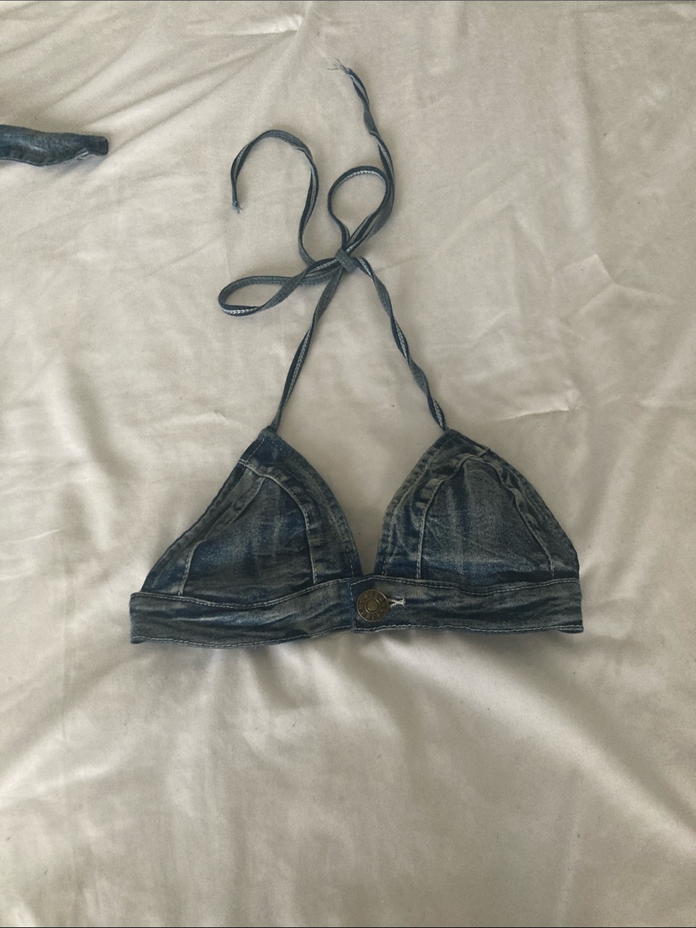 Denim Triangle Halter Bralette - Blue